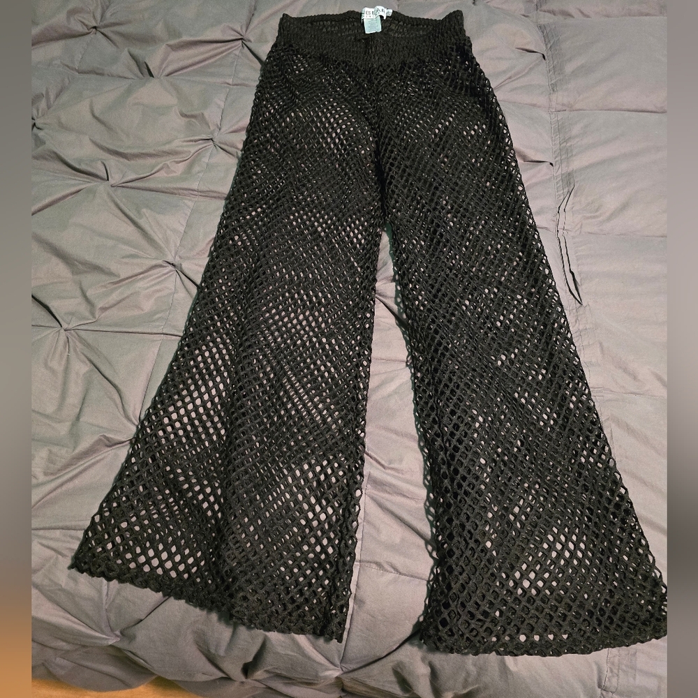 Black Fishnet Wide-Leg Bathing Suit Cover-up Pants